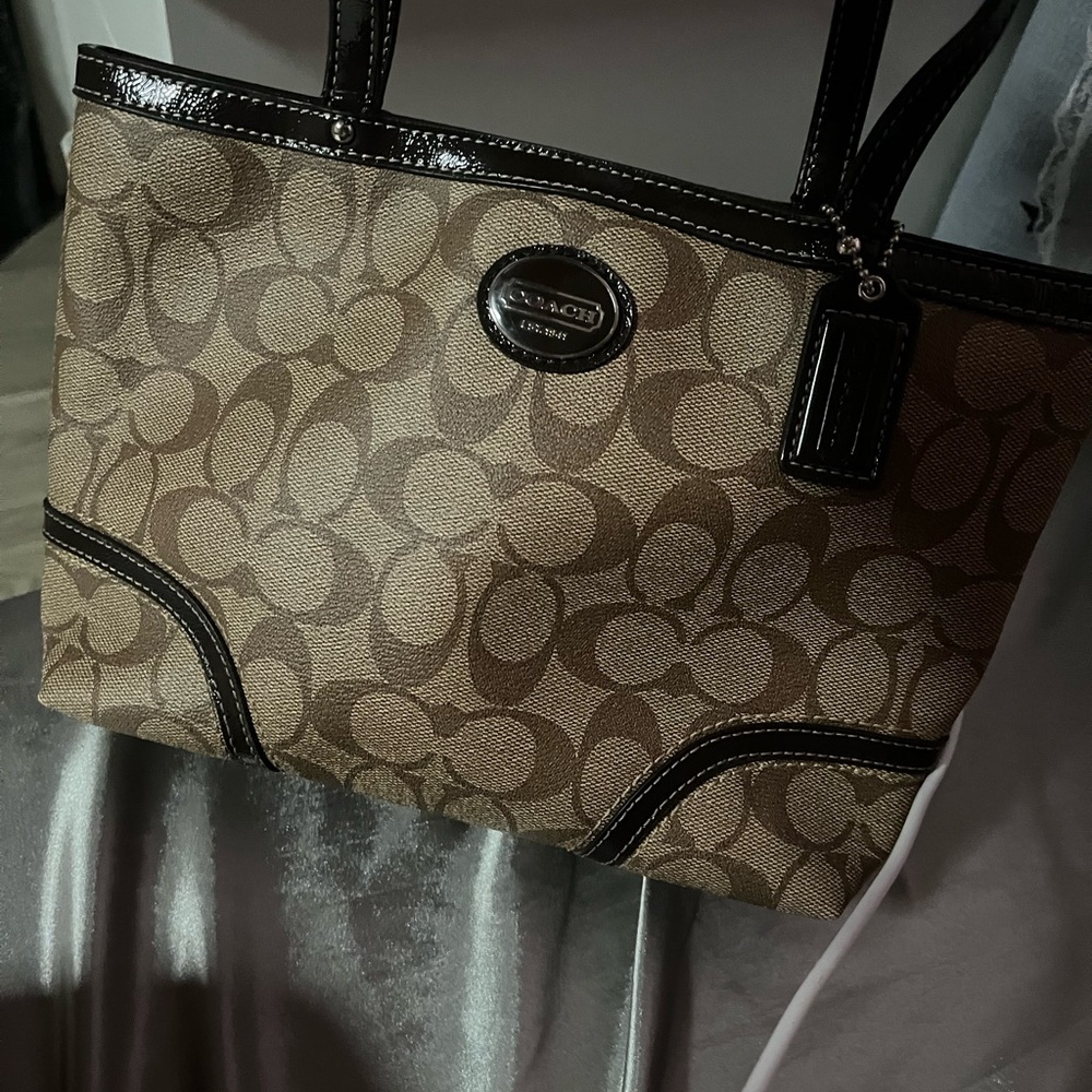 Coach Tan and Black Signature Tote